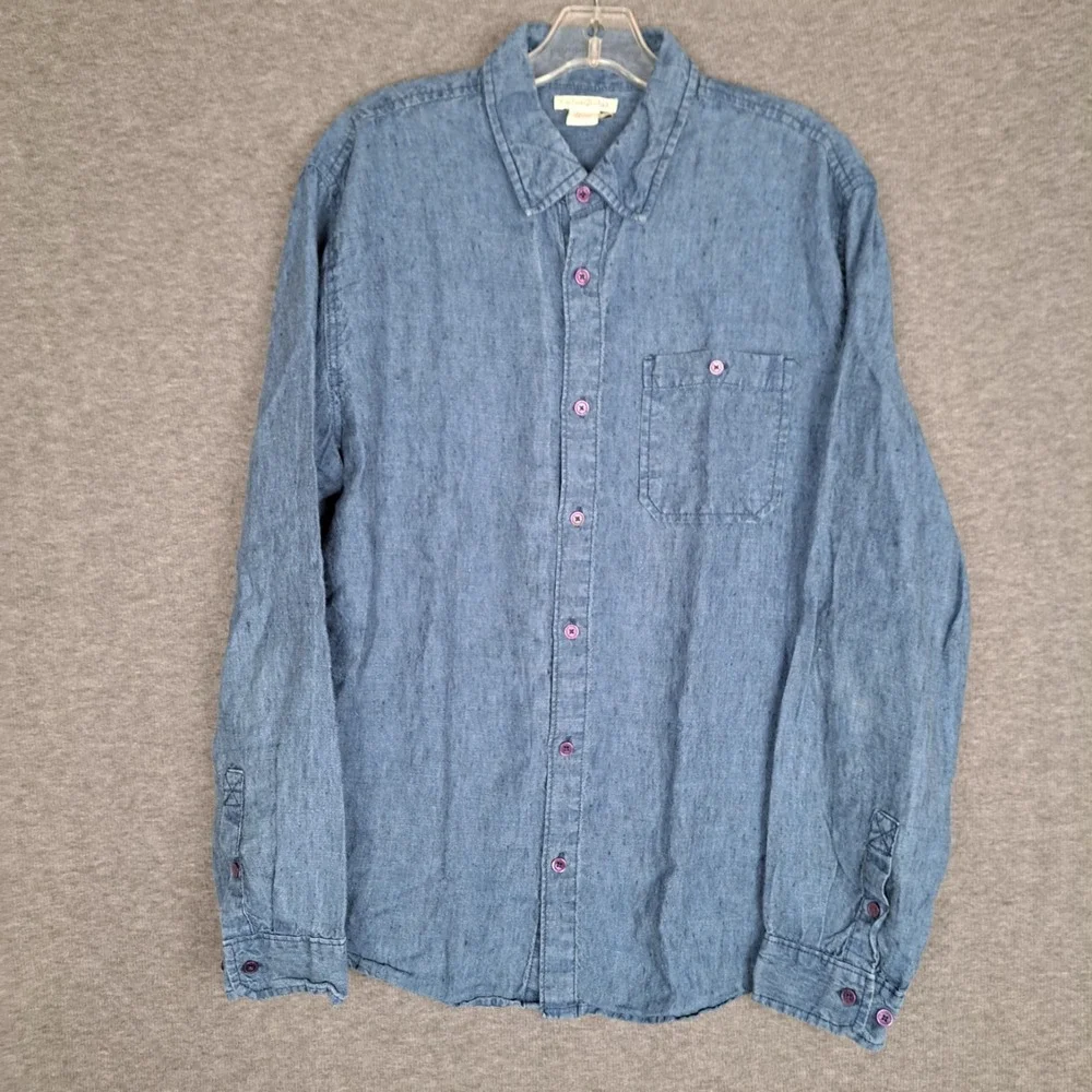 Carbon‎ 2 Cobalt Blue Medium 100% Linen Long Sleeve Button Front Casual Shirt